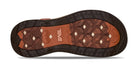 Close-up of a Teva sandal sole with brown and black pattern on a white background