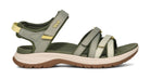 Green sandal with brown sole on a white background