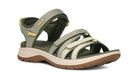 Green and beige sandal with 'Teva' branding on a white background