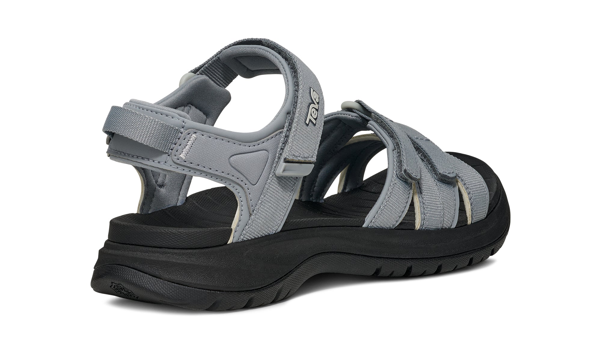 Gray sandal with black sole on a white background