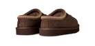 A pair of brown slip-on slippers with a textured knit trim around the collar, shown from a three-quarters angle on a white background.