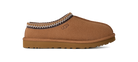 Brown UGG slippers with a decorative trim on a white background