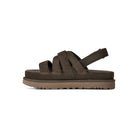 Brown sandal with multiple straps on a white background