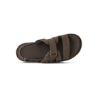 Brown sandal with multiple straps on a white background