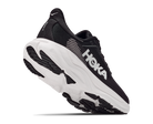 Black running shoe with white sole on a white background