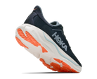 Navy and orange running shoe with 'Hoka' branding on a white background