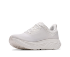 A white athletic sneaker shown from a side profile view against a clean white background.