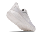 A white HOKA running shoe shown at a three-quarter angle against a solid white background.