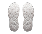 A pair of white athletic shoes shown from the sole view, displaying detailed tread patterns against a plain white background.