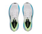 White running shoes with blue and green accents on a white background