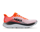 Hoka running shoe with pink and orange design on a white background