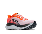 Orange and pink running shoe with 'Hoka' branding on a white background