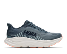 Blue running shoe with white sole on a white background