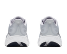 Pair of gray running shoes with white soles on a white background