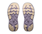 Pair of purple and beige shoe insoles on a white background