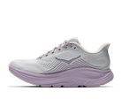 Gray and purple running shoe on a white background