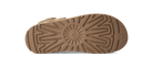 The brown rubber outsole of a UGG sandal, showing the detailed tread pattern and embossed UGG logo in the center, isolated on a white background.