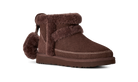 Brown suede boot with fur trim on a white background