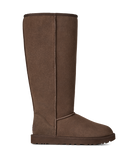 A single mid-calf brown suede boot shown in a side profile view against a solid white background.