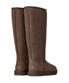 A pair of UGG tall brown suede boots shown from the back three-quarter view against a plain white background.
