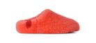 Red fuzzy slipper with UGG logo on a white background
