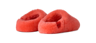 Pair of red slippers on a white background