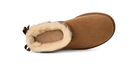 Brown slipper with beige fur lining on a white background