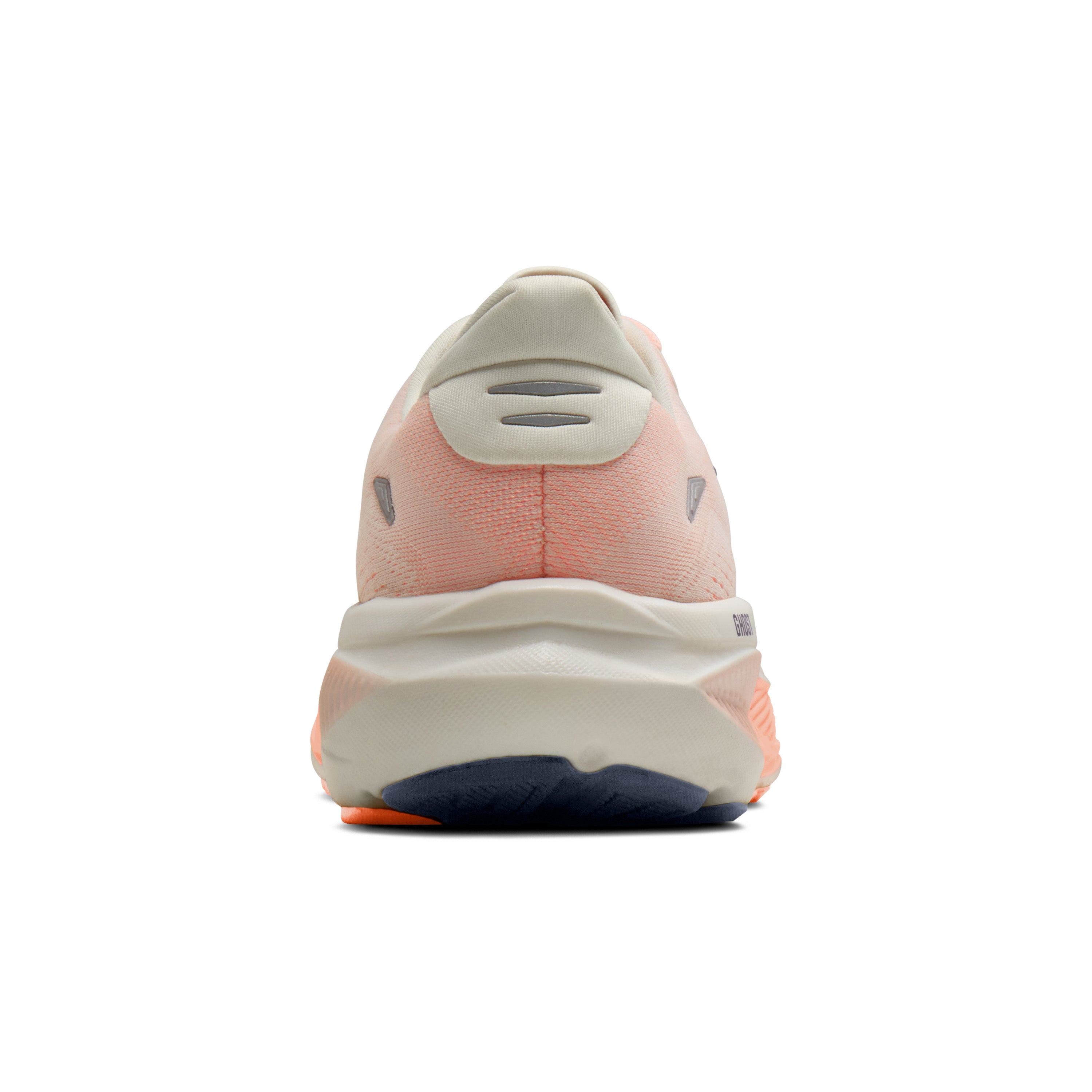 Back view of a running shoe on a white background
