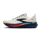 White running shoe with red and blue accents on a white background