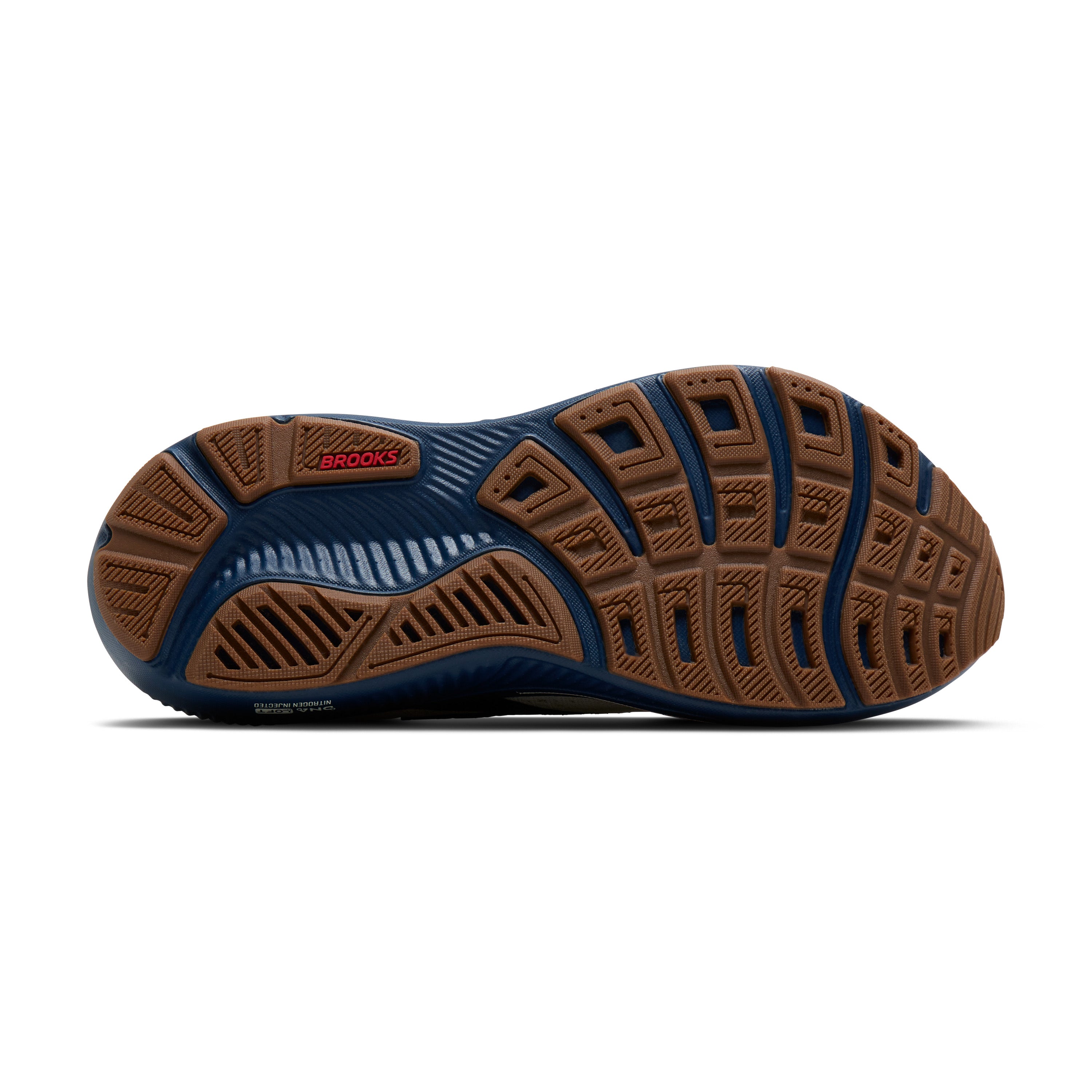 Blue and brown athletic shoe sole on a white background