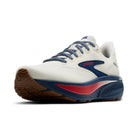 White running shoe with blue and red accents on a white background