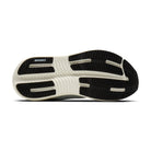 The outsole of a Brooks running shoe, showing a black treaded bottom with a white midsole and the BROOKS logo printed in black on the heel.