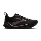 Black running shoe with 'Brooks' branding on a white background