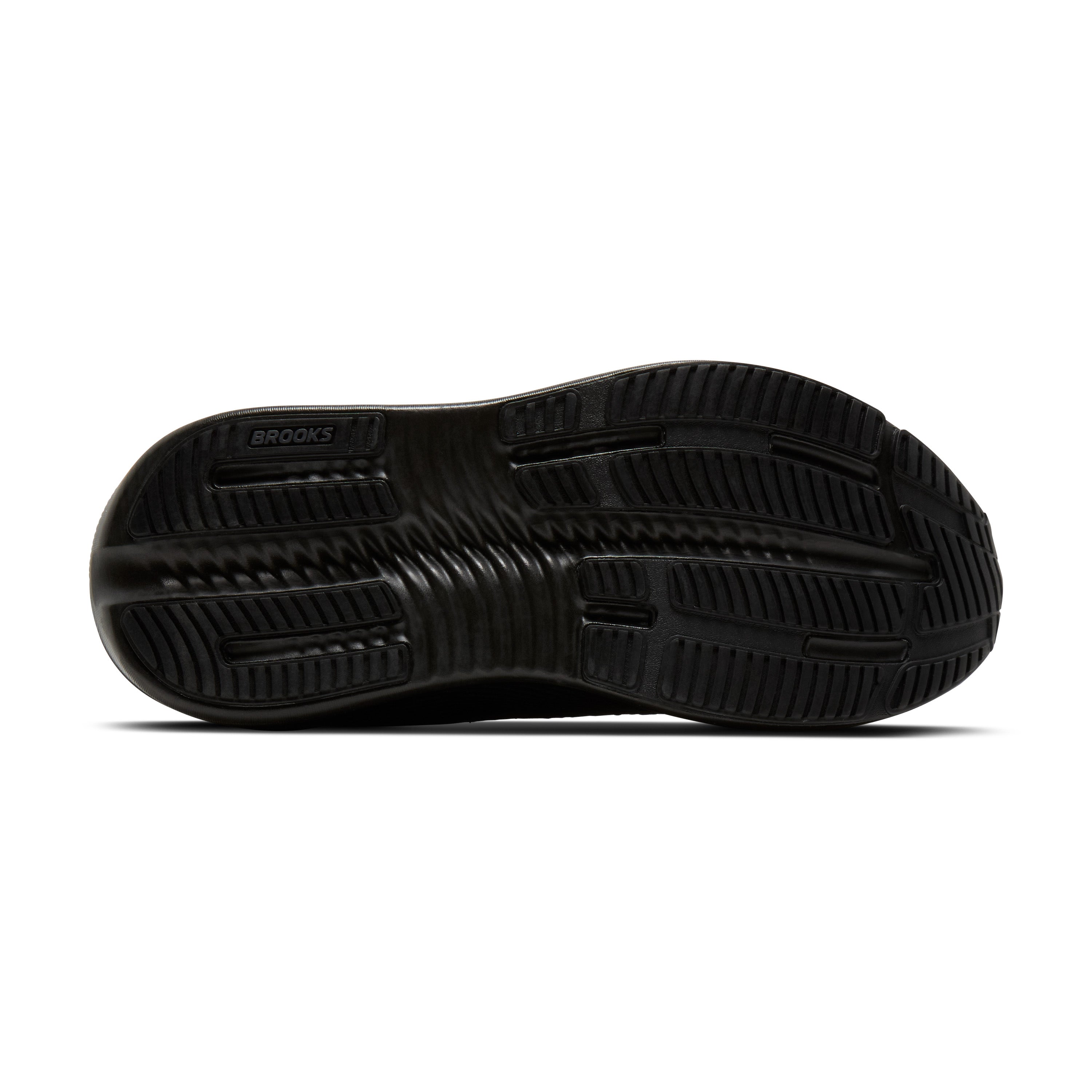 Black shoe sole with 'Brooks' branding on a white background