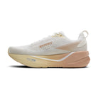 Beige running shoe with 'Brooks' branding on a white background