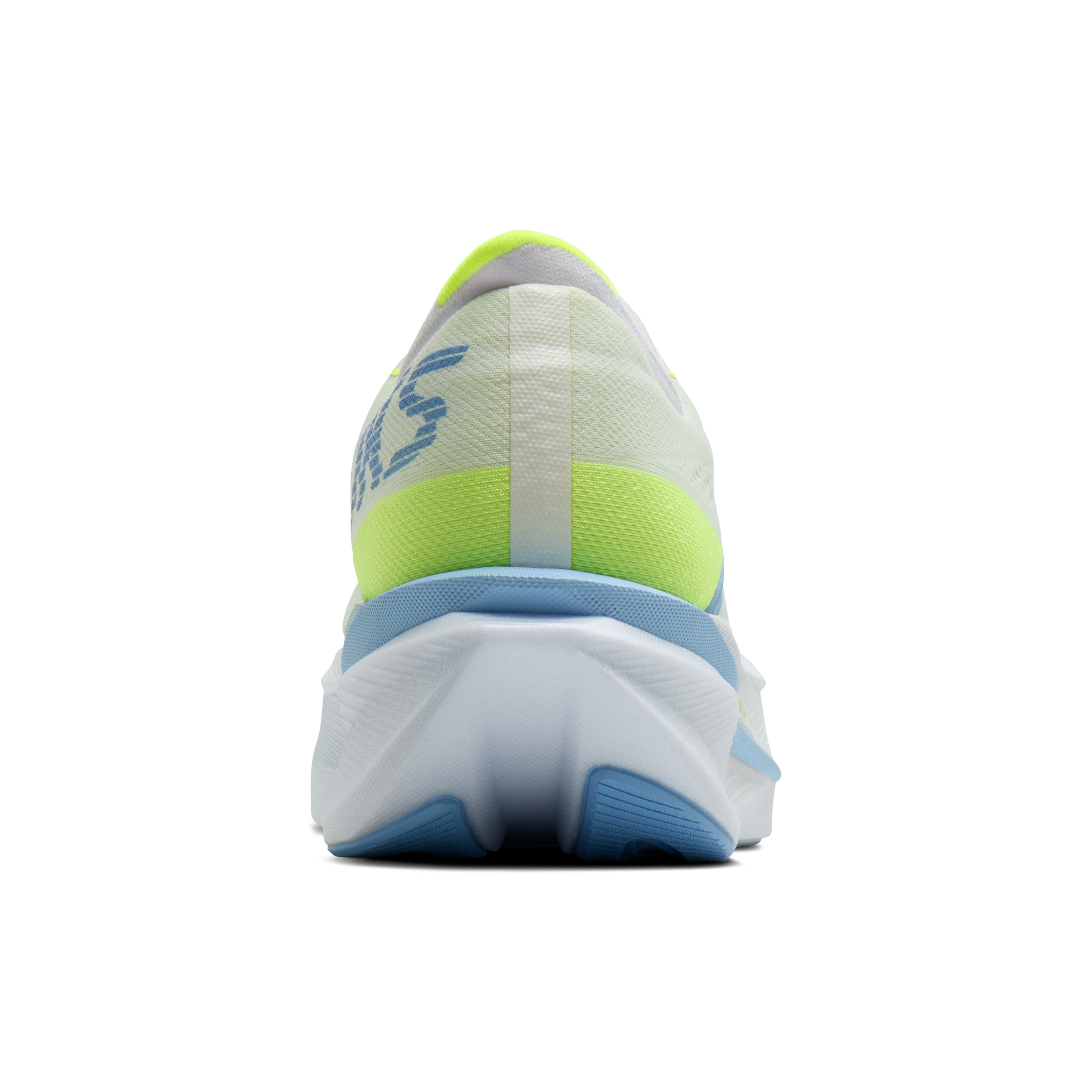 Back view of a running shoe with visible brand logo on a white background