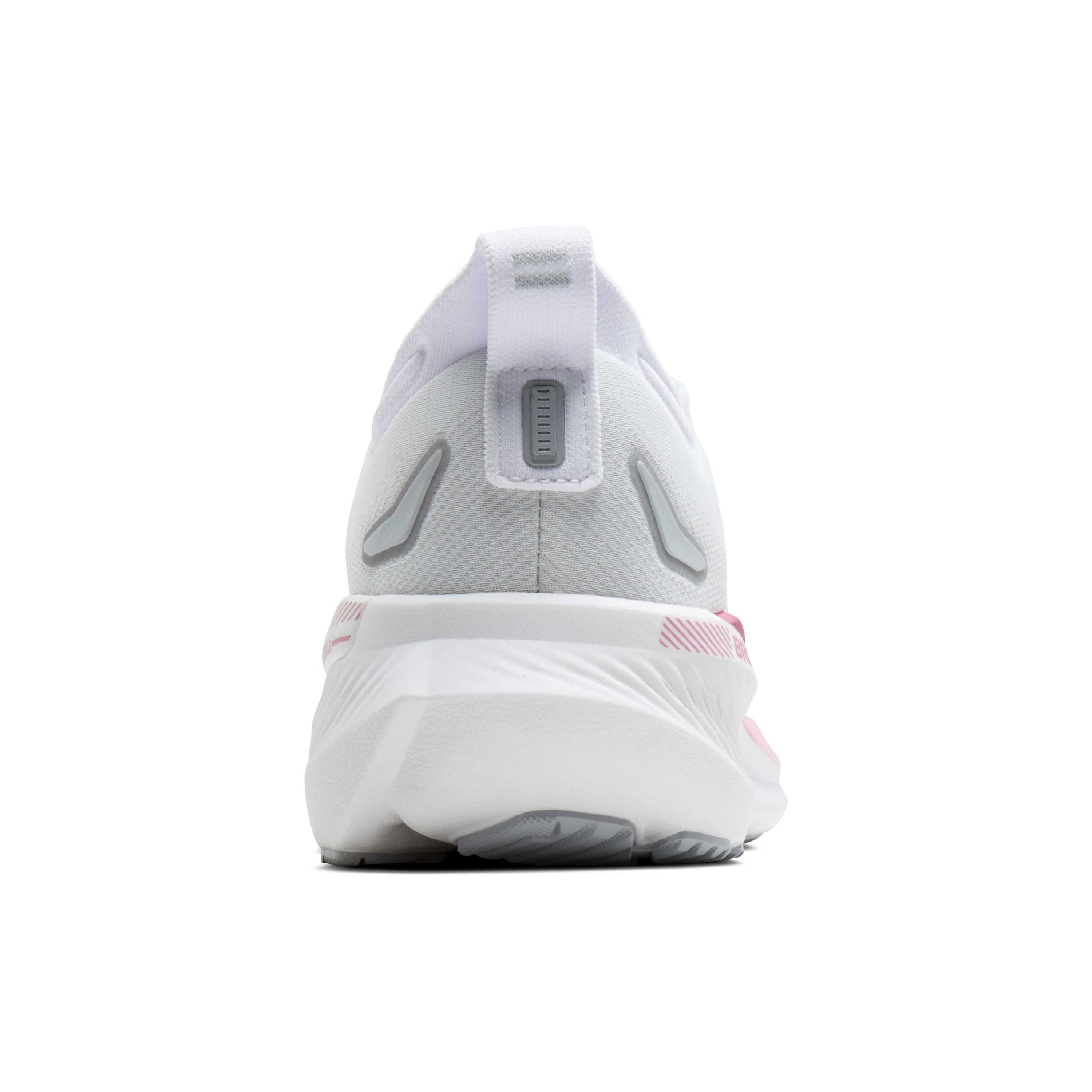 White running shoe with gray accents on a white background