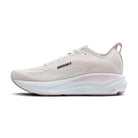 A Brooks running shoe in light beige and pale pink, shown from the side profile on a clean white background.
