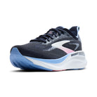 Brooks Glycerin running shoe in navy blue with a white and light blue midsole, pink side accent, and a white Brooks logo on a clean white background.