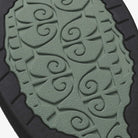 Close-up of a textured green mat with intricate patterns browns shoe fit dubuque