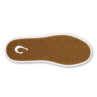 Brown shoe sole with a logo on a white background