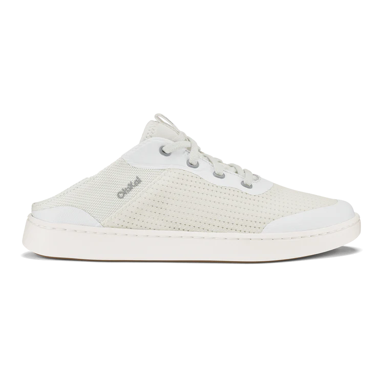 White sneaker with a brand logo on a white background