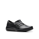 Black leather shoe on a white background