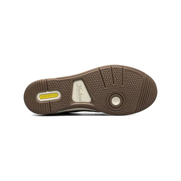 Brown shoe sole with brand logo on a white background