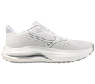 White running shoe with brand logo on a white background