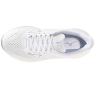 White running shoe with brand logo on a white background
