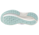Close-up of a shoe sole with light blue tread pattern on a white background