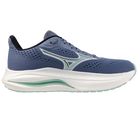 Blue and white running shoe on a white background