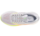 White running shoe with colorful accents on a white background