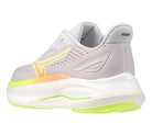 Gray running shoe with colorful accents on a white background